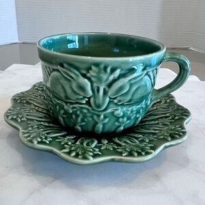 Discontinued Rabbit Green by BORDALLO PINHEIRO Rabbits Carrots Cup & Saucer Set